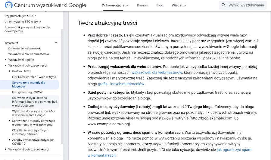 wytyczne Google dla bloggerów